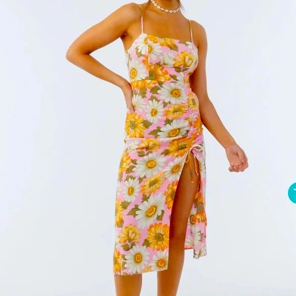 O'NEILL PINK FLORAL MIDI DRESS-XS - Picture 7 of 16